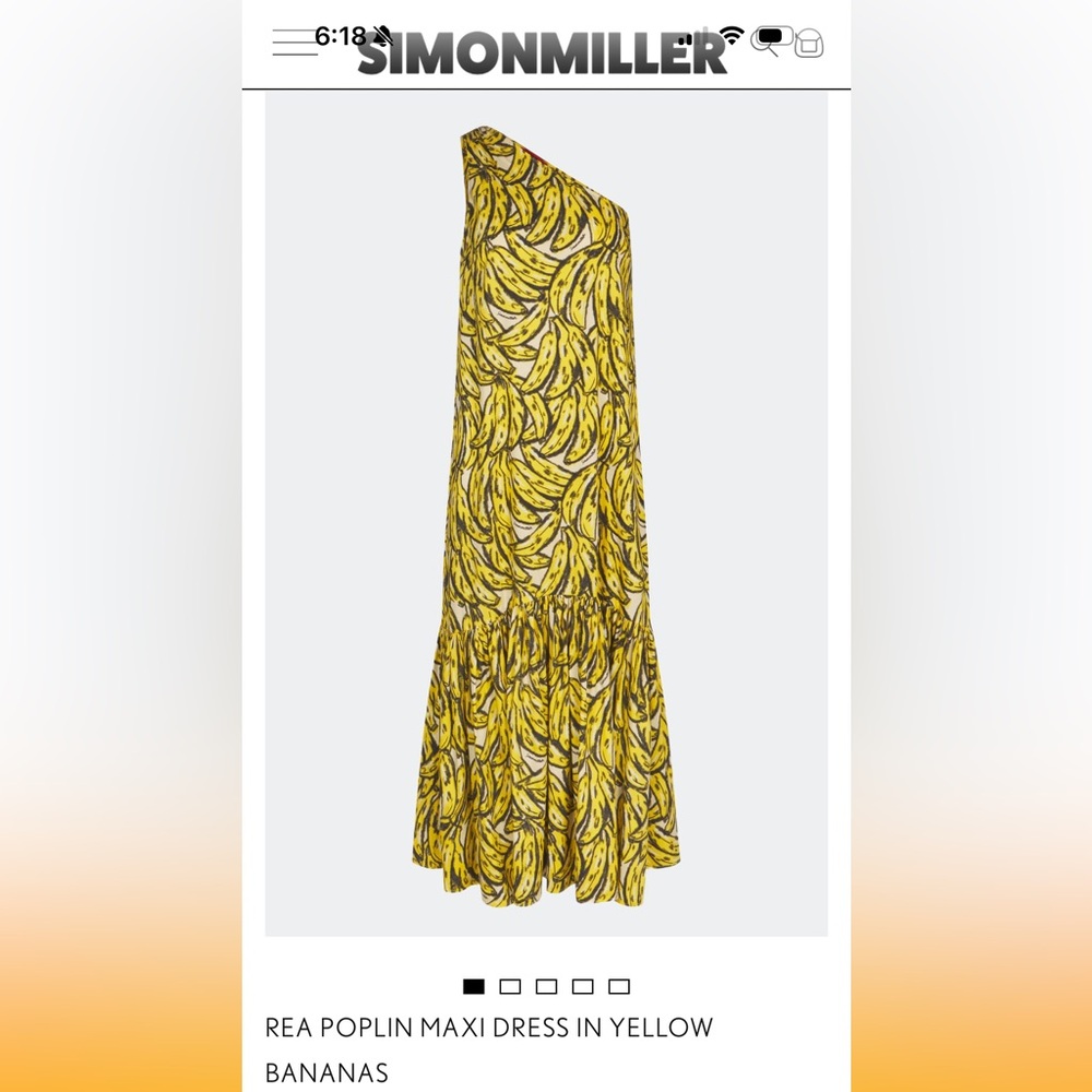 Simon Miller Rea Yellow Banana Print One-Shoulder Dress